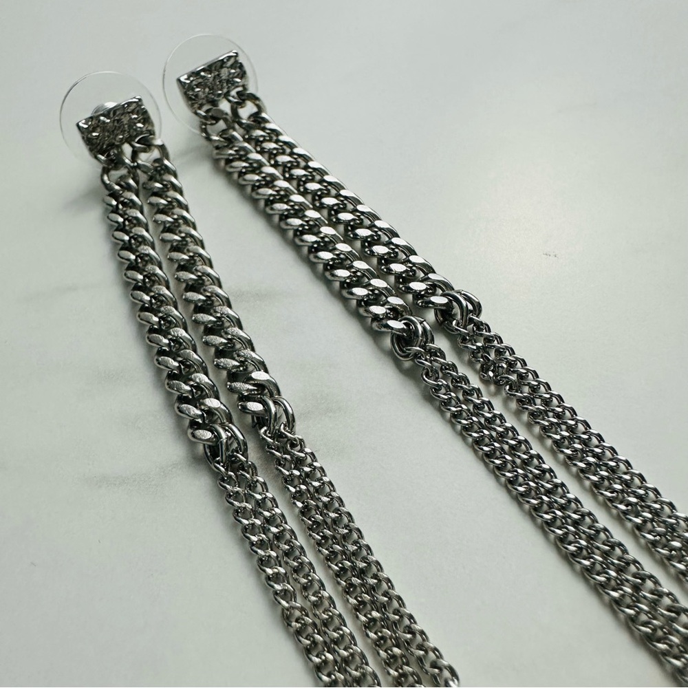 Chic Silver-Tone Multi-Chain Tassel Drop Earrings - Picture 5 of 14